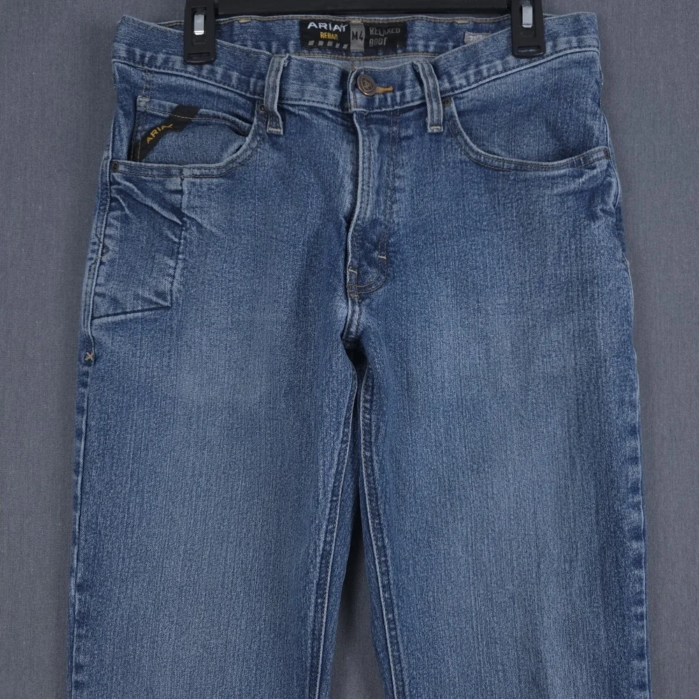 Ariat Rebar M4 Relaxed Bootcut Jeans Mens 32x34 (Fits 31x33) Carbine Blue Denim